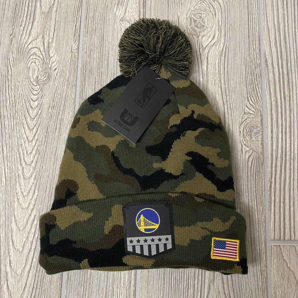 NBA Ultra Game Golden State Warriors Pom Winter Hat Green Camo One Size NWT